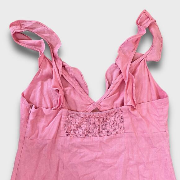 ELODIE NWOT LINEN RUFFLE EMPIRE WAIST SMOCKED BACK MINI SUNDRESS DRESS PINK L - Picture 5 of 13